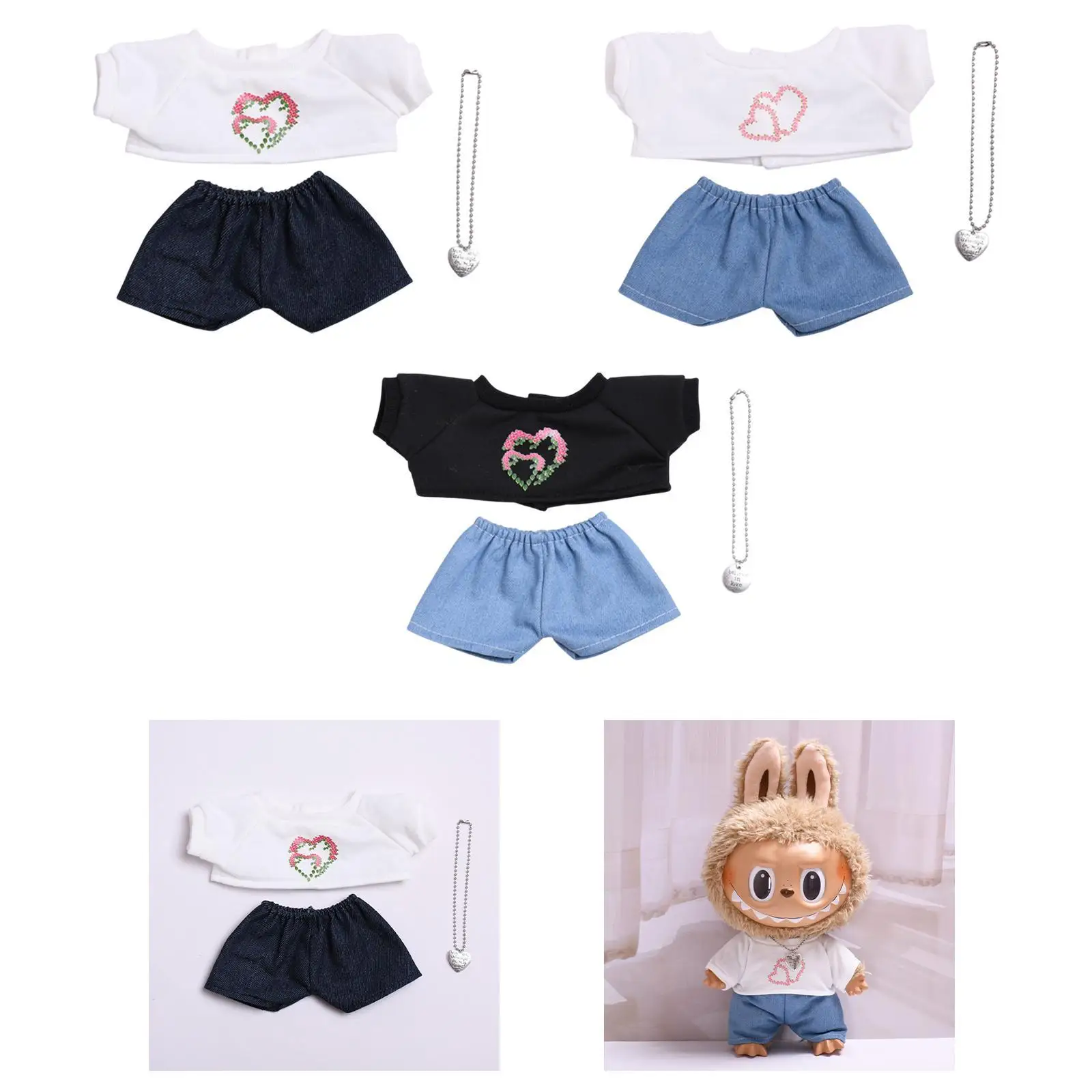 3Pcs Dolls T Shirt and Pant Necklace, Miniature Clothes, Handmade Clothing Costume for 15inch Dolls Dress up Birthday Gifts
3Pcs Dolls T Shirt and Pant Necklace, Miniature Clothes, Handmade Clothing Costume for 15inch Dolls Dress up Birthday Gifts