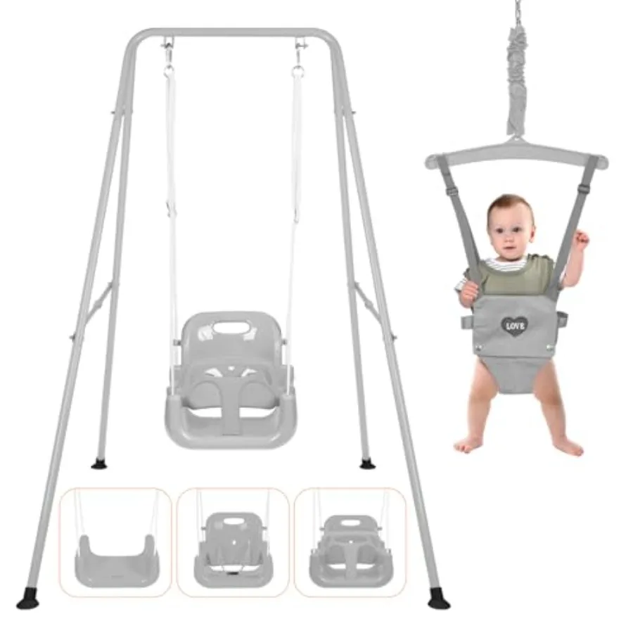 Toddler swing set baby jumper for indoor/outdoor use, heavy duty metal stand in gray, foldable with easy install and storage
Toddler swing set baby jumper for indoor/outdoor use, heavy duty metal stand in gray, foldable with easy install and storage