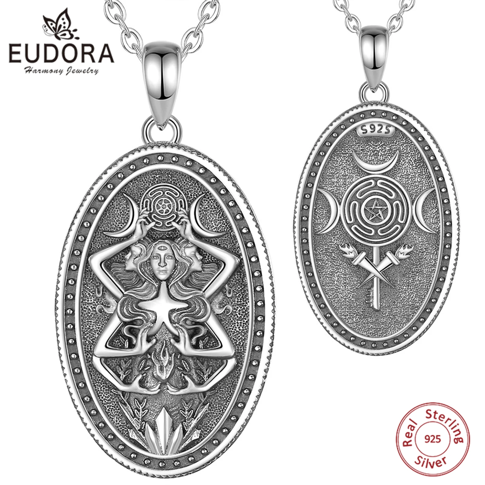 Eudora 925 Sterling Silver Triple Moon Goddess Necklace Hecate Wheel Amulet Pendant Triple Goddess Jewelry for Women Man Gift
Eudora 925 Sterling Silver Triple Moon Goddess Necklace Hecate Wheel Amulet Pendant Triple Goddess Jewelry for Women Man Gift