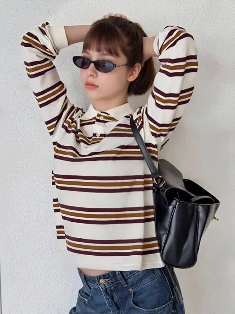 Vintage Striped T-shirt For Women 2025 New Summer Chic Casual Loose Basic long Sleeve Contrast Color Pullovers Round Neck Tops
Vintage Striped T-shirt For Women 2025 New Summer Chic Casual Loose Basic long Sleeve Contrast Color Pullovers Round Neck Tops