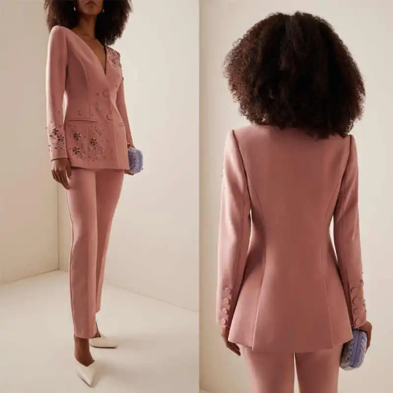 Shining Women's Suit 2 Piece Jacket Pants V-Neck Single Breasted Beaded Crystal Formal Occasion Lady Party Banquet Customized
Shining Women's Suit 2 Piece Jacket Pants V-Neck Single Breasted Beaded Crystal Formal Occasion Lady Party Banquet Customized