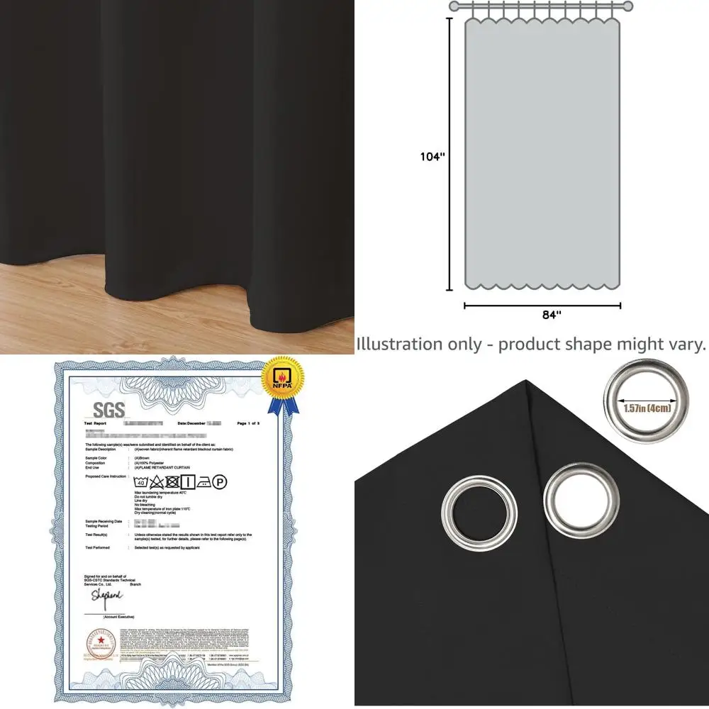 Fire-Resistant Blackout Curtains - NFPA 701 Certified, Grommet Top, 2-Panel Set, Black, 52x84 Inches
Fire-Resistant Blackout Curtains - NFPA 701 Certified, Grommet Top, 2-Panel Set, Black, 52x84 Inches