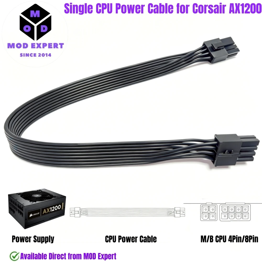 Single 8Pin 4+4 EPS/ATX12V CPU Power Cable for Corsair AX1200 1200W Gold Modular Power, 18AWG Tinned Cooper Wire 60 CM/23.6 inch
Single 8Pin 4+4 EPS/ATX12V CPU Power Cable for Corsair AX1200 1200W Gold Modular Power, 18AWG Tinned Cooper Wire 60 CM/23.6 inch