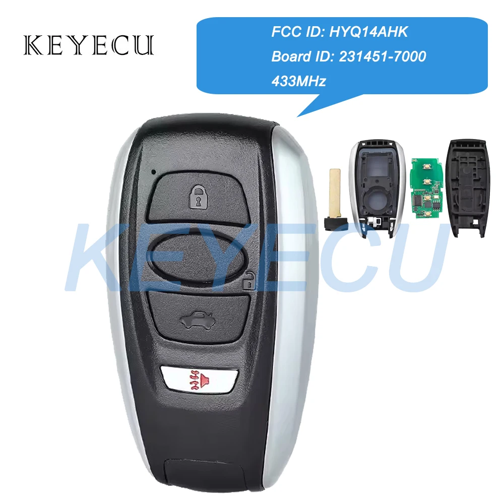 Keyecu FCC ID: HYQ14AHK Board: 231451-7000 433MHz Smart Remote Car Key Fob for Subaru P/N: 88835-FL03A 88835-FL03B 88835-FL03C
Keyecu FCC ID: HYQ14AHK Board: 231451-7000 433MHz Smart Remote Car Key Fob for Subaru P/N: 88835-FL03A 88835-FL03B 88835-FL03C