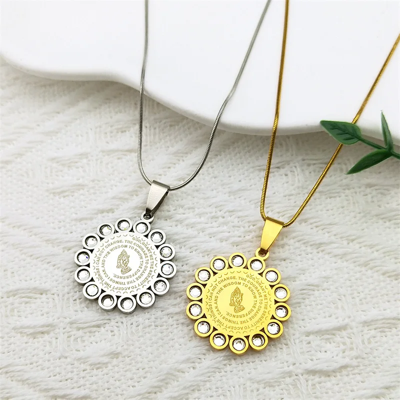 Bible Fold Hand Praying Stainless Steel Necklaces for Women Men Rhinestone Gold Color The Lord Prayer Chain Jewelry collarZZZ812
Bible Fold Hand Praying Stainless Steel Necklaces for Women Men Rhinestone Gold Color The Lord Prayer Chain Jewelry collarZZZ812