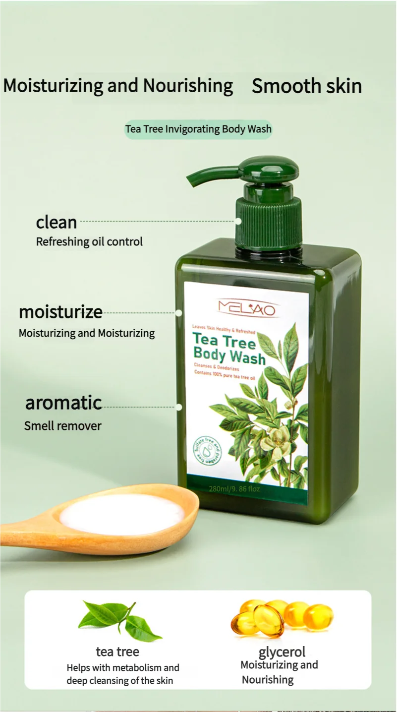 Tea tree shower gel has a long-lasting fragrance, moisturizing and hydrating amino acid bath gel. Tea tree shower gel
Tea tree shower gel has a long-lasting fragrance, moisturizing and hydrating amino acid bath gel. Tea tree shower gel