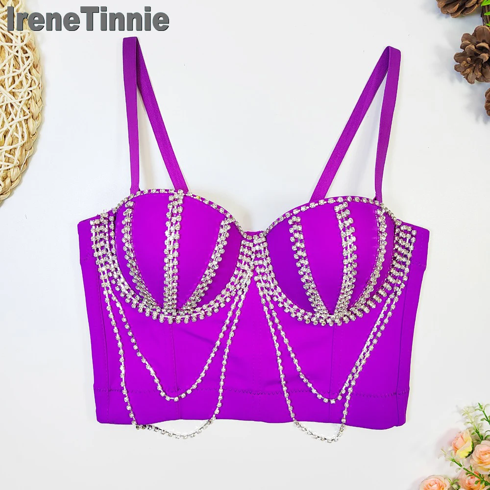 IRENE TINNIE Diamond Spliced Tassels Skinny Fishbone Femme Corset Crop Tank Tops with Built In Bras Club Costume Multicolor Vest
IRENE TINNIE Diamond Spliced Tassels Skinny Fishbone Femme Corset Crop Tank Tops with Built In Bras Club Costume Multicolor Vest