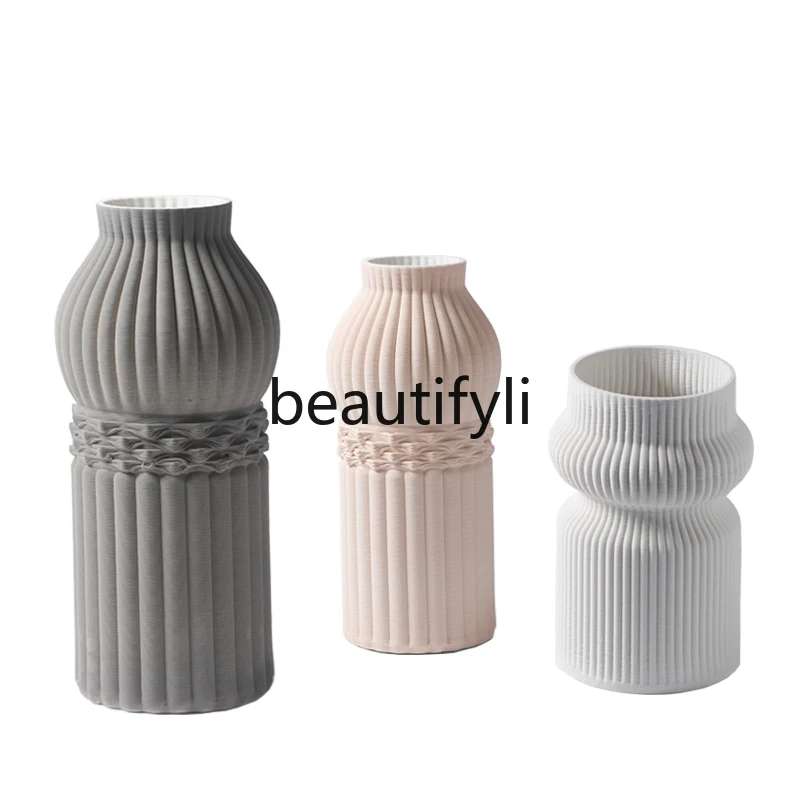 European white 3D printed cylindrical ceramic vase ornament modern simple gray flower ornament
European white 3D printed cylindrical ceramic vase ornament modern simple gray flower ornament