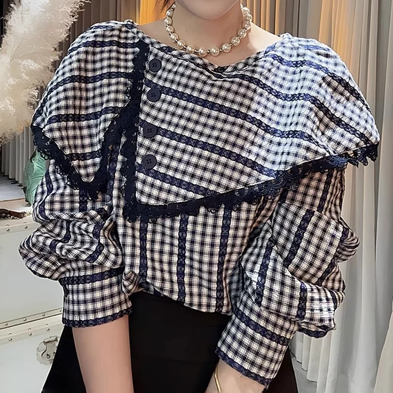 Fashion New Design Check Large Lapel Long Sleeve Pullover Loose Shirt Women's Spring and Summer Age-reducing Shirt Blouse Shirt
Fashion New Design Check Large Lapel Long Sleeve Pullover Loose Shirt Women's Spring and Summer Age-reducing Shirt Blouse Shirt