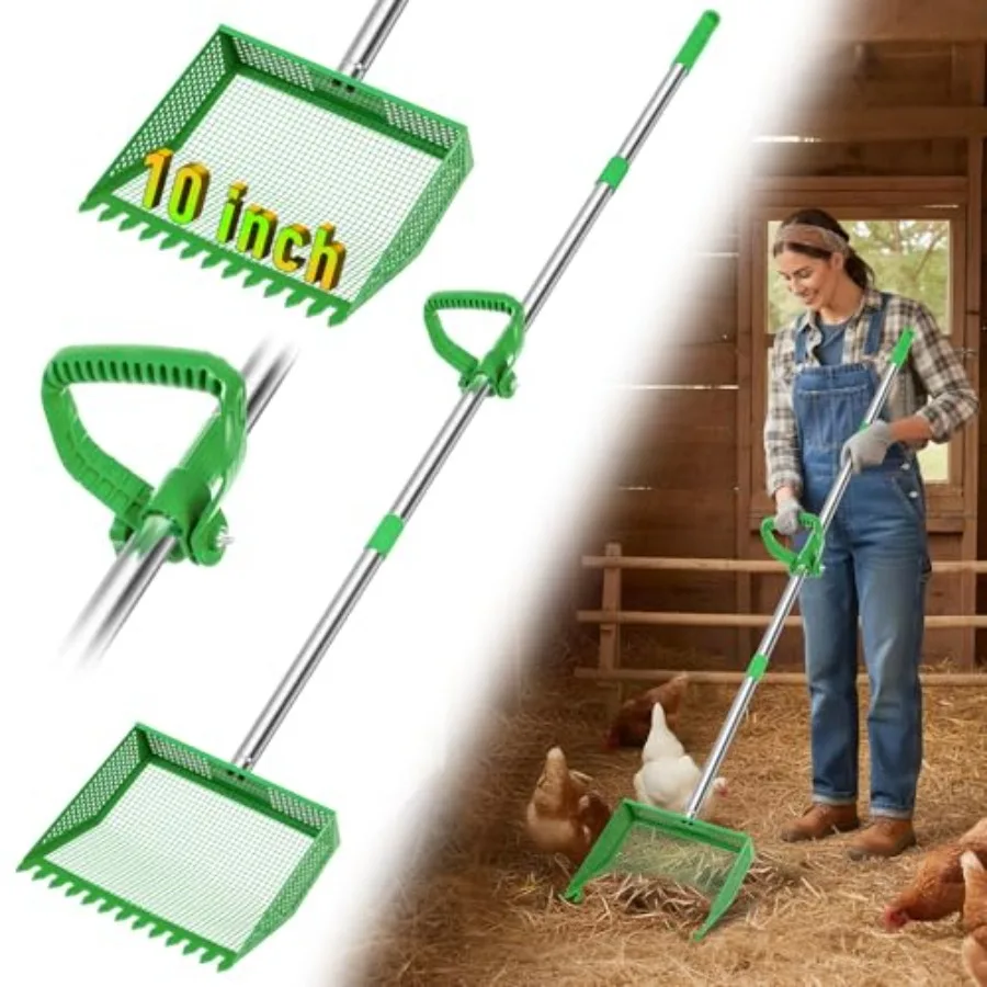 Upgraded 10 Metal Chicken Poop Scooper with 4-Section 62 Long Handle for Coop Yard Farm Beach Green Sand Sifting Litter Shovel
Upgraded 10 Metal Chicken Poop Scooper with 4-Section 62 Long Handle for Coop Yard Farm Beach Green Sand Sifting Litter Shovel