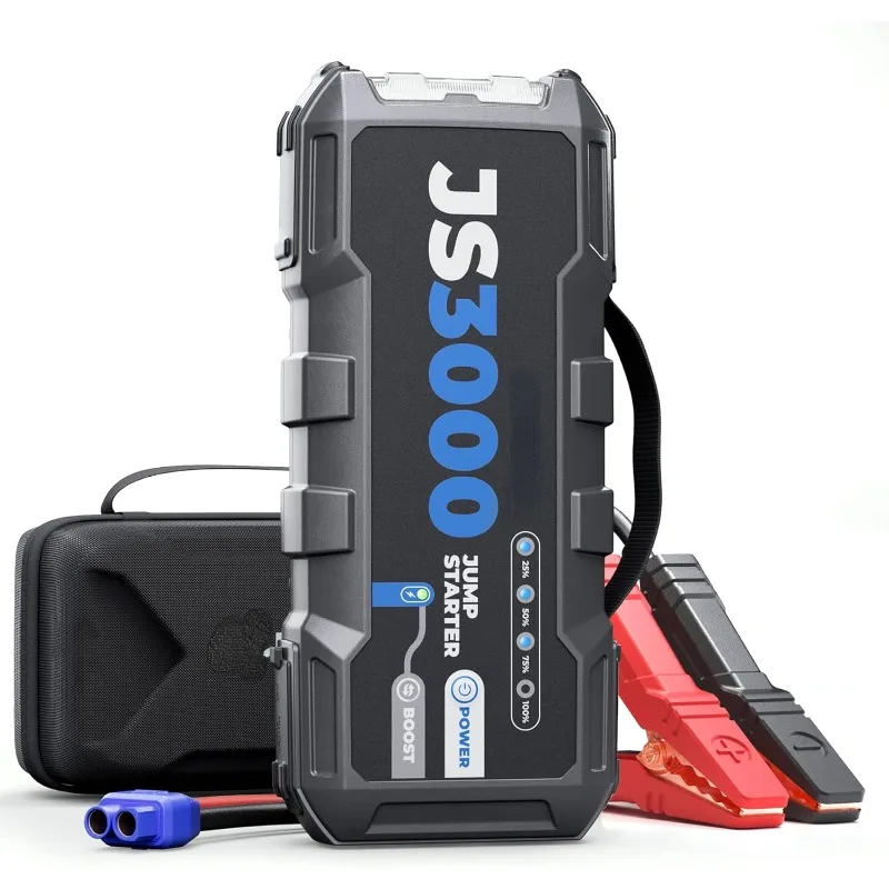 JS3000 12V 3000A Battery Booster Jump Starter Pack,Portable Car Battery Charger with Handle Jumper Cable and EVA Protection Case
JS3000 12V 3000A Battery Booster Jump Starter Pack,Portable Car Battery Charger with Handle Jumper Cable and EVA Protection Case