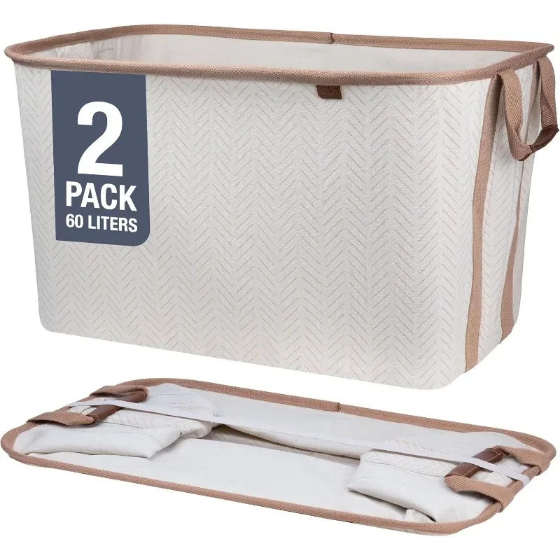 Collapsible Laundry Baskets, LUXE Cream Herringbone 2PK - 60L (16 Gal) Foldable Laundry Basket with Sturdy Pop-Up Wire Frame
Collapsible Laundry Baskets, LUXE Cream Herringbone 2PK - 60L (16 Gal) Foldable Laundry Basket with Sturdy Pop-Up Wire Frame