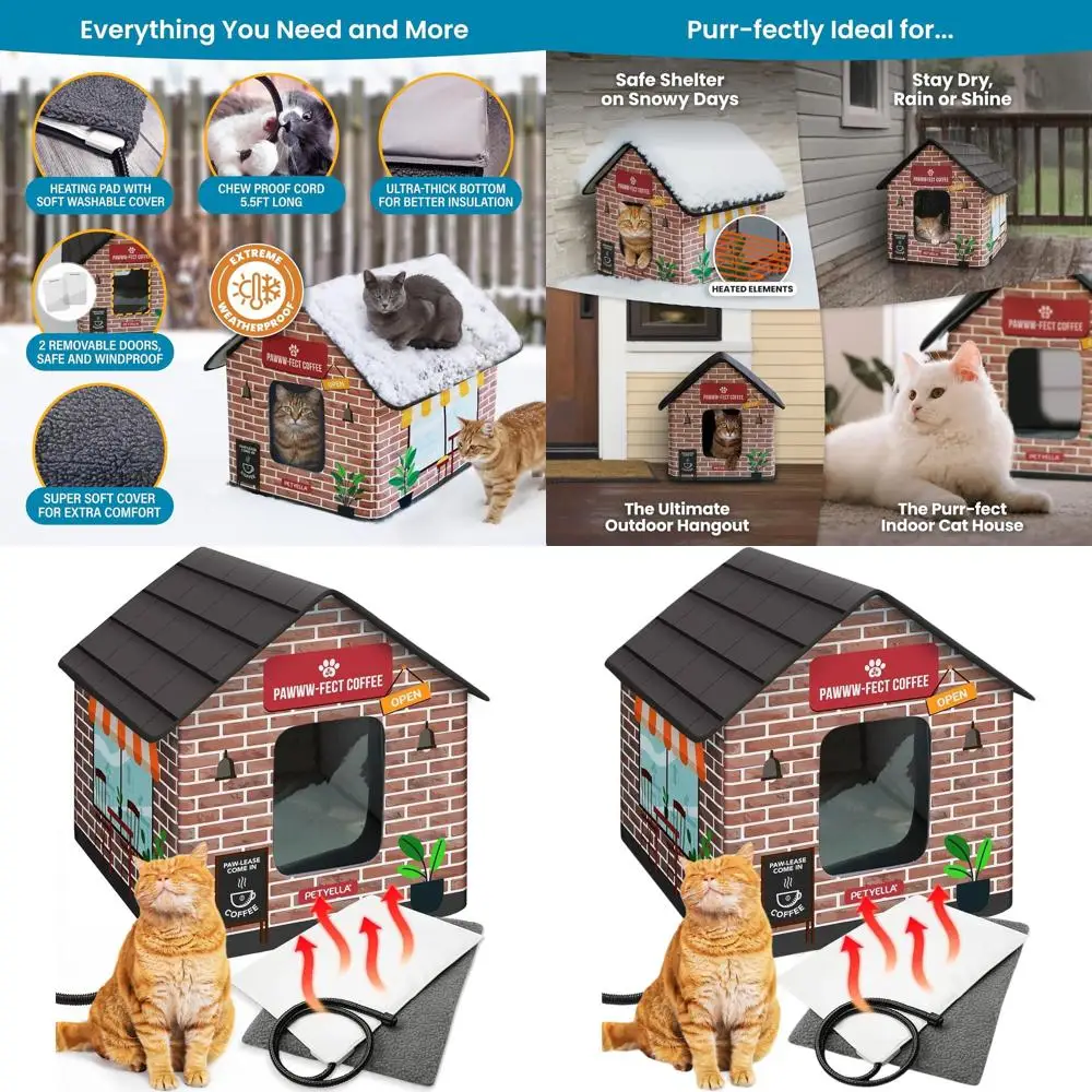 Winter-Ready Insulated Cat House: Weatherproof, Easy Setup, Heating Pad, Dual Doors for Indoor/Outdoor Use - Coffee-Tone Pet San
Winter-Ready Insulated Cat House: Weatherproof, Easy Setup, Heating Pad, Dual Doors for Indoor/Outdoor Use - Coffee-Tone Pet San