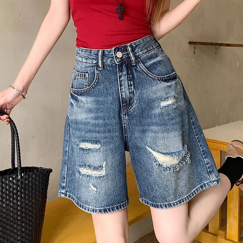 Vintage Y2k Baggy Denim Shorts Wide Leg Pants For Women Fashion High Waisted Jeans Shorts Distressed Ripped Fringe Pants Summer
Vintage Y2k Baggy Denim Shorts Wide Leg Pants For Women Fashion High Waisted Jeans Shorts Distressed Ripped Fringe Pants Summer