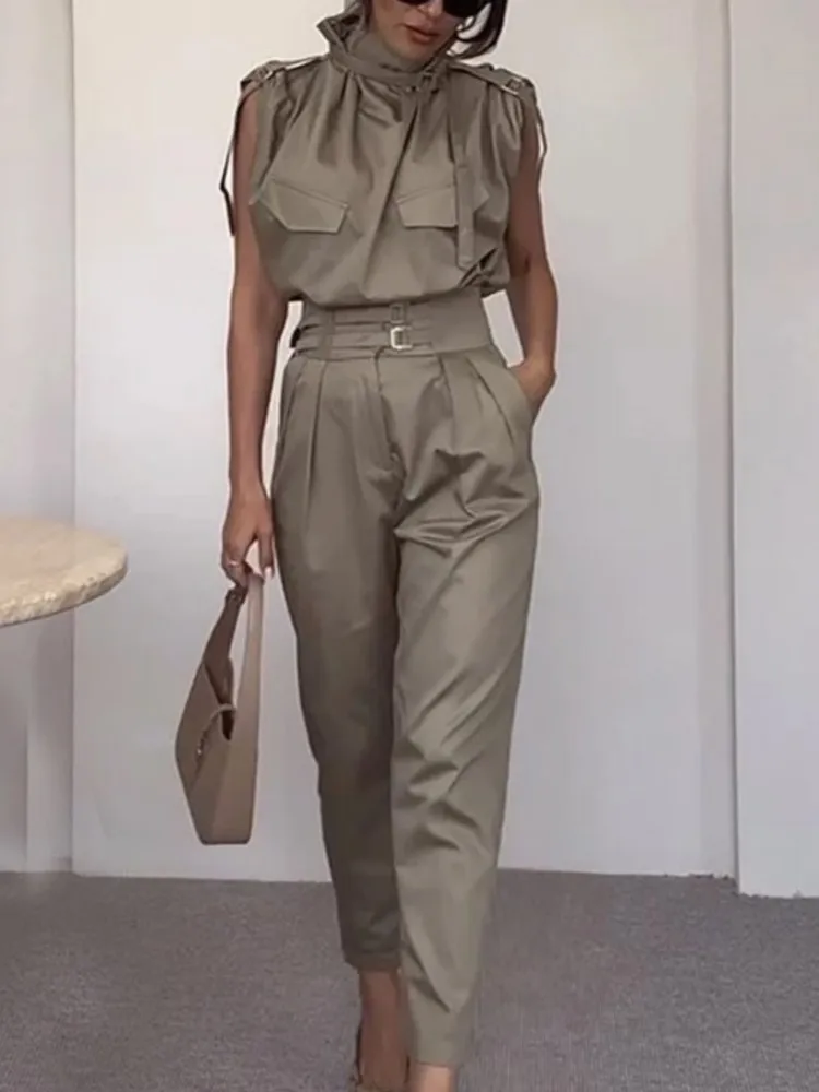 Spring Summer Fashion Personalized Work Two Piece Sets Elegant Women Solid Sleeveless Blouse Top & Pants Sets Casual Street New
Spring Summer Fashion Personalized Work Two Piece Sets Elegant Women Solid Sleeveless Blouse Top & Pants Sets Casual Street New