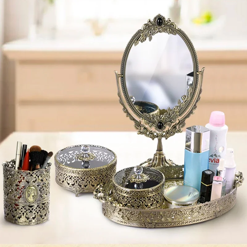 Nightstand Vintage Makeup Mirror Jewelry Storage Nordic Dressing Table Metal Standing Vanity Mirror Girls Espejos Bedroom Decor
Nightstand Vintage Makeup Mirror Jewelry Storage Nordic Dressing Table Metal Standing Vanity Mirror Girls Espejos Bedroom Decor
