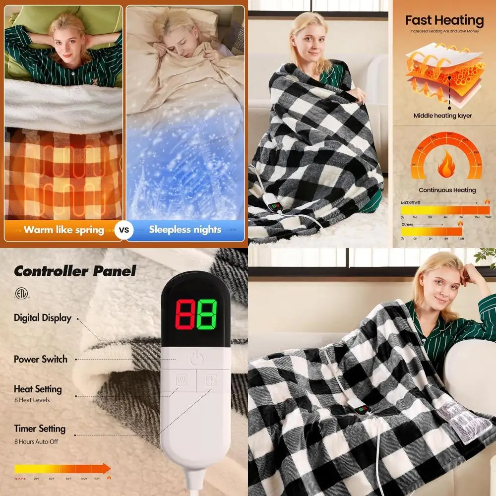 62x 84 Electric Sherpa Buffalo Plaid Christmas Twin Blanket, 8 Heat Levels, Auto-Off, Washable, Overheat Protection, ETL Certifi
62x 84 Electric Sherpa Buffalo Plaid Christmas Twin Blanket, 8 Heat Levels, Auto-Off, Washable, Overheat Protection, ETL Certifi