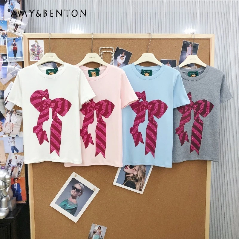 Sweet Cute Y2k Versatile Comfortable Cotton Hand-stitched Rhinestone-embellished Bow-printed Loose-fitting Short-sleeved T-shirt
Sweet Cute Y2k Versatile Comfortable Cotton Hand-stitched Rhinestone-embellished Bow-printed Loose-fitting Short-sleeved T-shirt