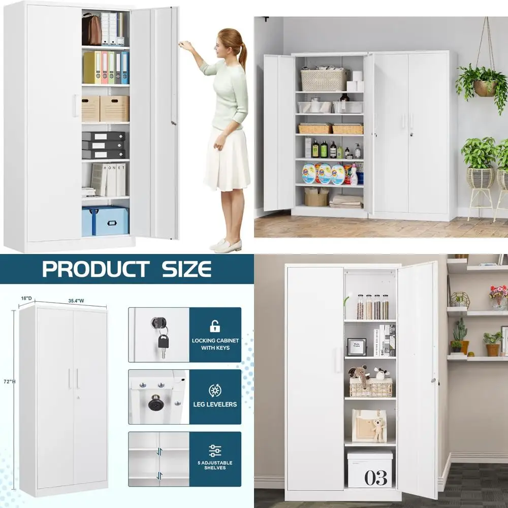 Белый металлический шкаф с 5 полками и запирающимися дверцами, стальной шкаф для хранения шириной 36 для домашнего офиса, кладовой, школьного использования
Белый металлический шкаф с 5 полками и запирающимися дверцами, стальной шкаф для хранения шириной 36 для домашнего офиса, кладовой, школьного использования