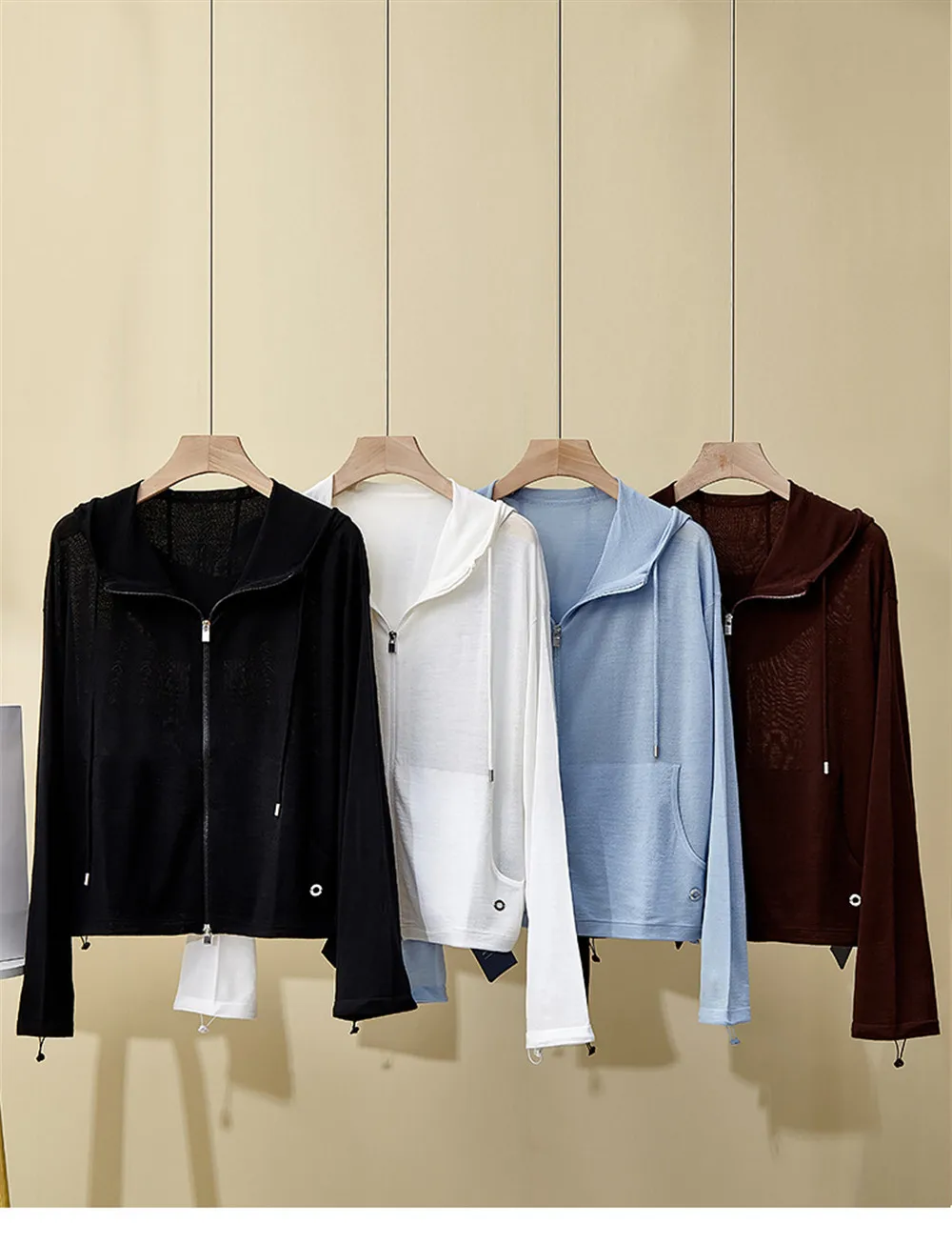 Summer New Wool Zipper Cardigan Hooded Drawstring Long Sleeved Sunscreen Knitted Top Jacket For Women
Summer New Wool Zipper Cardigan Hooded Drawstring Long Sleeved Sunscreen Knitted Top Jacket For Women