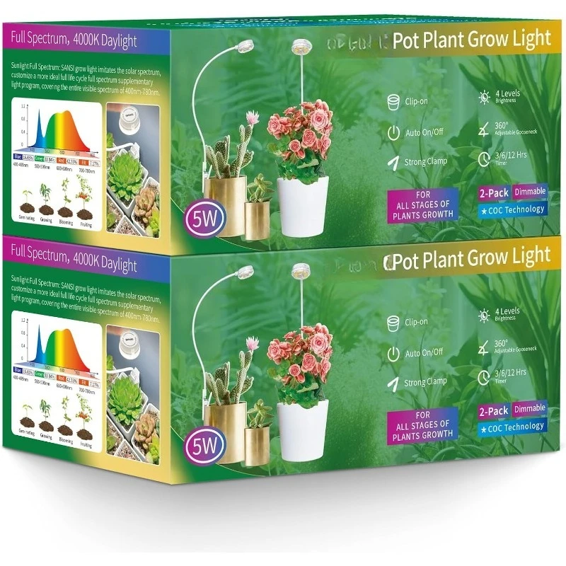 Grow Lights for Indoor Plants, Pot Clip LED Plant Lights for Indoor Growing, Full Spectrum, with 4-Level Dimmable, Auto On
Grow Lights for Indoor Plants, Pot Clip LED Plant Lights for Indoor Growing, Full Spectrum, with 4-Level Dimmable, Auto On