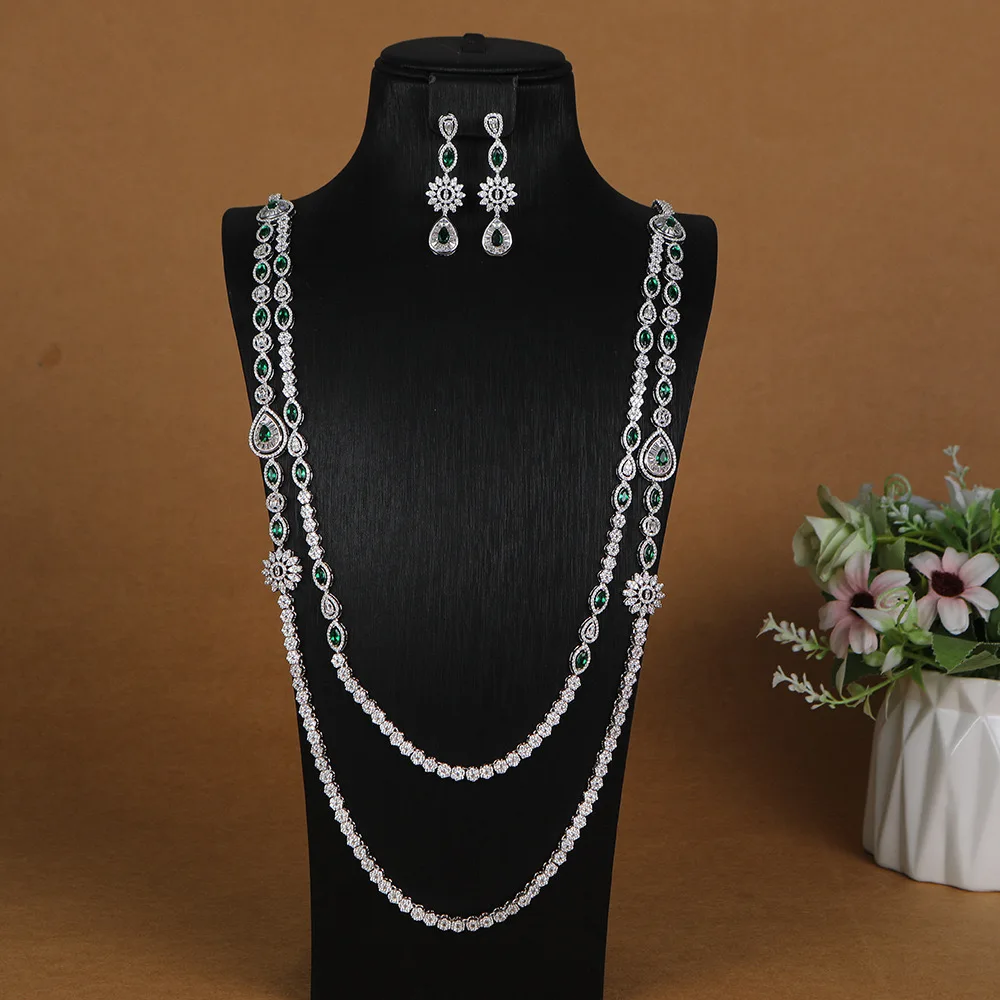 Luxury Fashion Multi layers Flower Long Necklace Earrings For Women Wedding Party Evening Dress Bridal Jewelry Set
Luxury Fashion Multi layers Flower Long Necklace Earrings For Women Wedding Party Evening Dress Bridal Jewelry Set