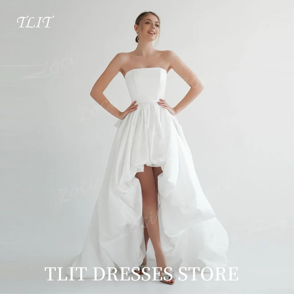 TLIT Modern Strapless High Low Wedding Dresses Short Front Long Back Bride Dress Customized Draped Puffy Bridal Party Dress
TLIT Modern Strapless High Low Wedding Dresses Short Front Long Back Bride Dress Customized Draped Puffy Bridal Party Dress