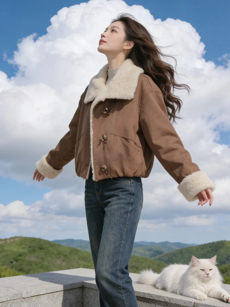 Женское свободное пальто из хлопка с мехом ягненка, в стиле рабочей одежды, модное, больших размеров, в корейском стиле, с длинными рукавами, утепленное хлопковое пальто
Женское свободное пальто из хлопка с мехом ягненка, в стиле рабочей одежды, модное, больших размеров, в корейском стиле, с длинными рукавами, утепленное хлопковое пальто