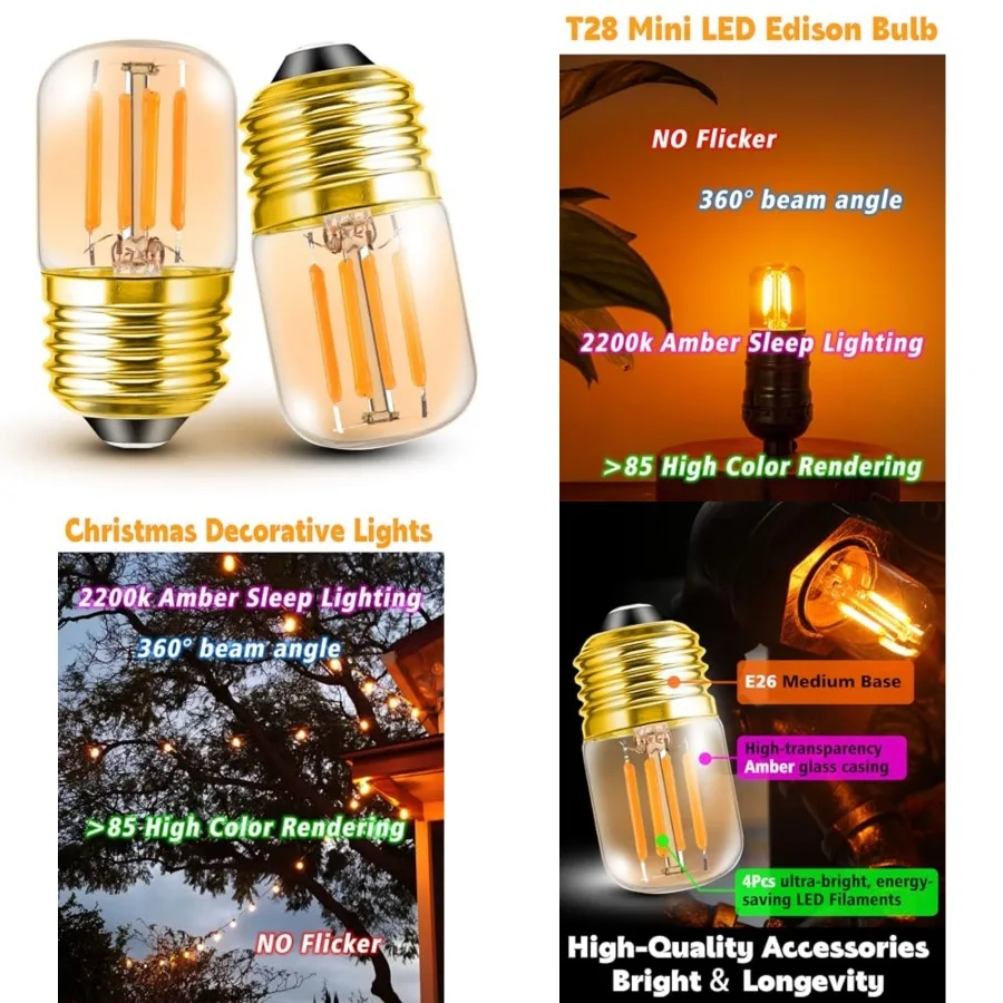 E26 Low Wattage Night Light Bulbs, Sleep Light Bulb 15W Equivalent, Medium Base 200lm T28 Mini LED Edison Bulb for Decorative B
E26 Low Wattage Night Light Bulbs, Sleep Light Bulb 15W Equivalent, Medium Base 200lm T28 Mini LED Edison Bulb for Decorative B