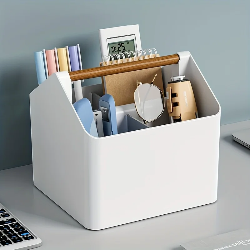 1PC Portable 4-grid Desktop Box With Wooden Handle, Portable Stationery Basket, Small Object Container For Pens, Brush, Cosme
1PC Portable 4-grid Desktop Box With Wooden Handle, Portable Stationery Basket, Small Object Container For Pens, Brush, Cosme