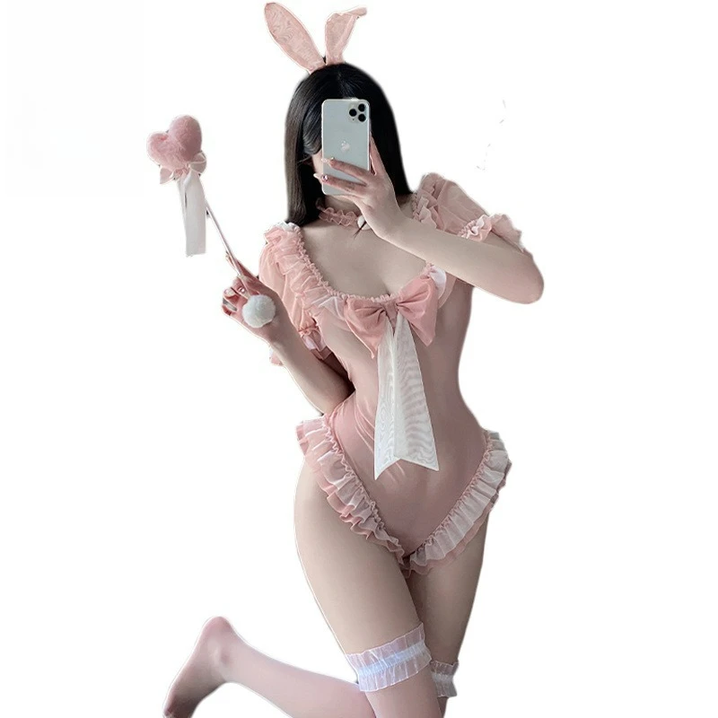 New Pink Sexy Lingerie Bunny Girl Uniform Set Big Bowknot Sheer Bodysuit with Mesh Ruffles Fashion Sweet Uniform Set Sexy Set
New Pink Sexy Lingerie Bunny Girl Uniform Set Big Bowknot Sheer Bodysuit with Mesh Ruffles Fashion Sweet Uniform Set Sexy Set