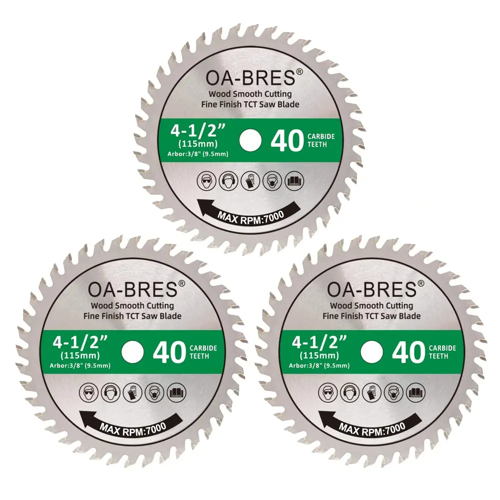 4.5-Inch 40T Fine Finish Wood Cut Circular Saw Blade with 3/8 Inch Arbor, TCT ATB Trim Saw Blade - Pack of 3
4.5-Inch 40T Fine Finish Wood Cut Circular Saw Blade with 3/8 Inch Arbor, TCT ATB Trim Saw Blade - Pack of 3