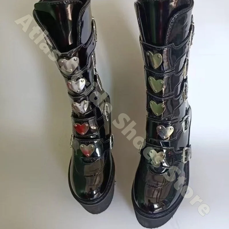 Women Mid Calf Boots Y2K Platform Wedge High Heel Punk Rivet Buckle Boots Gothic Grunge Heart Strap Stretchy Black Long Boots
Women Mid Calf Boots Y2K Platform Wedge High Heel Punk Rivet Buckle Boots Gothic Grunge Heart Strap Stretchy Black Long Boots