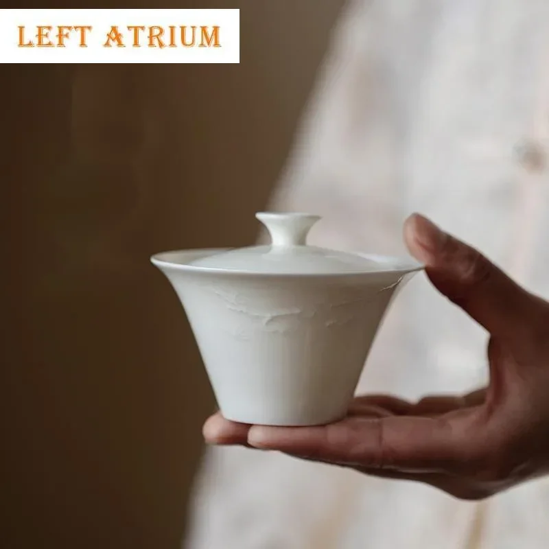 120ml Handmade Sculpture Gaiwan Handmade Thin Body White Porcelain Tea Tureen Tea Maker Cover Bowl Tableware Supplies Decoration
120ml Handmade Sculpture Gaiwan Handmade Thin Body White Porcelain Tea Tureen Tea Maker Cover Bowl Tableware Supplies Decoration