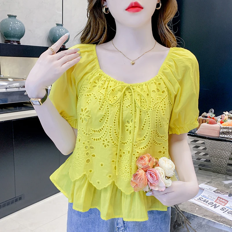 French Style Puff Sleeve 3D Floral Lace Patchwork Doll Shirt Summer Hollow Bow Blouse Top
French Style Puff Sleeve 3D Floral Lace Patchwork Doll Shirt Summer Hollow Bow Blouse Top