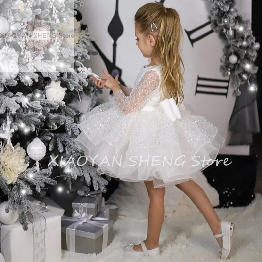 Tulle Fluffy Flower Girl Dress For Wedding Sequins Knee Length With Bow Child's First Eucharistic Birthday Party Dresses
Tulle Fluffy Flower Girl Dress For Wedding Sequins Knee Length With Bow Child's First Eucharistic Birthday Party Dresses