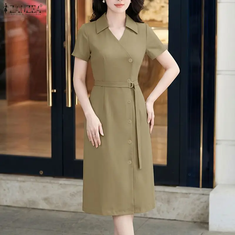 ZANZEA Women Short Sleeve Button -Up Dresses 2026 Summer Dress Elegant Solid OL Work Sundress Female Lace -Up Belted Midi Robe
ZANZEA Women Short Sleeve Button -Up Dresses 2026 Summer Dress Elegant Solid OL Work Sundress Female Lace -Up Belted Midi Robe
