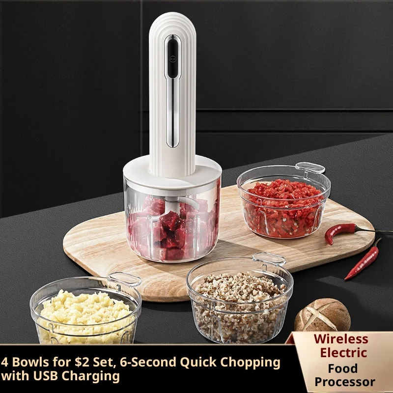 Беспроводной электрический кухонный комбайн для домашнего использования, давилка для чеснока, измельчитель овощей, добавка, инструмент для чесночной пасты
Беспроводной электрический кухонный комбайн для домашнего использования, давилка для чеснока, измельчитель овощей, добавка, инструмент для чесночной пасты