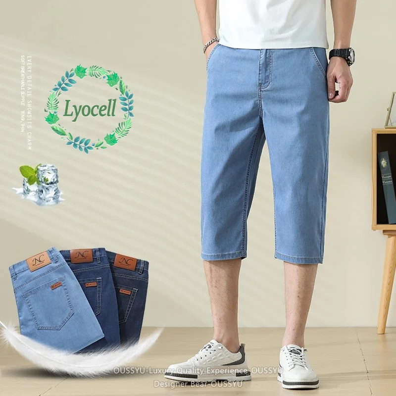 Summer Ultra-thin Men's Lyocell Denim Shorts Baggy Straight Over Knee Straight Capri Jeans Pants Business 3/4 Shorts Jorts Men
Summer Ultra-thin Men's Lyocell Denim Shorts Baggy Straight Over Knee Straight Capri Jeans Pants Business 3/4 Shorts Jorts Men