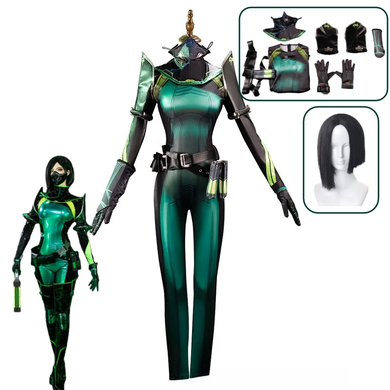 Viper Cosplay Costume Valorant Viper Green Sexy Tight Bodysuit Wig Prop for Women Combat Uniform Halloween Party Leather Outfit
Viper Cosplay Costume Valorant Viper Green Sexy Tight Bodysuit Wig Prop for Women Combat Uniform Halloween Party Leather Outfit
