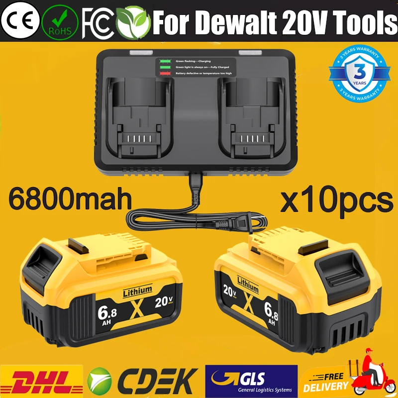 6.8Ah For Dewalt 20V Rechargeable Battery 18650 Lithium Replacement Battery For Dewalt DCD805 DCF850 Hammer Drill Power Tools
6.8Ah For Dewalt 20V Rechargeable Battery 18650 Lithium Replacement Battery For Dewalt DCD805 DCF850 Hammer Drill Power Tools