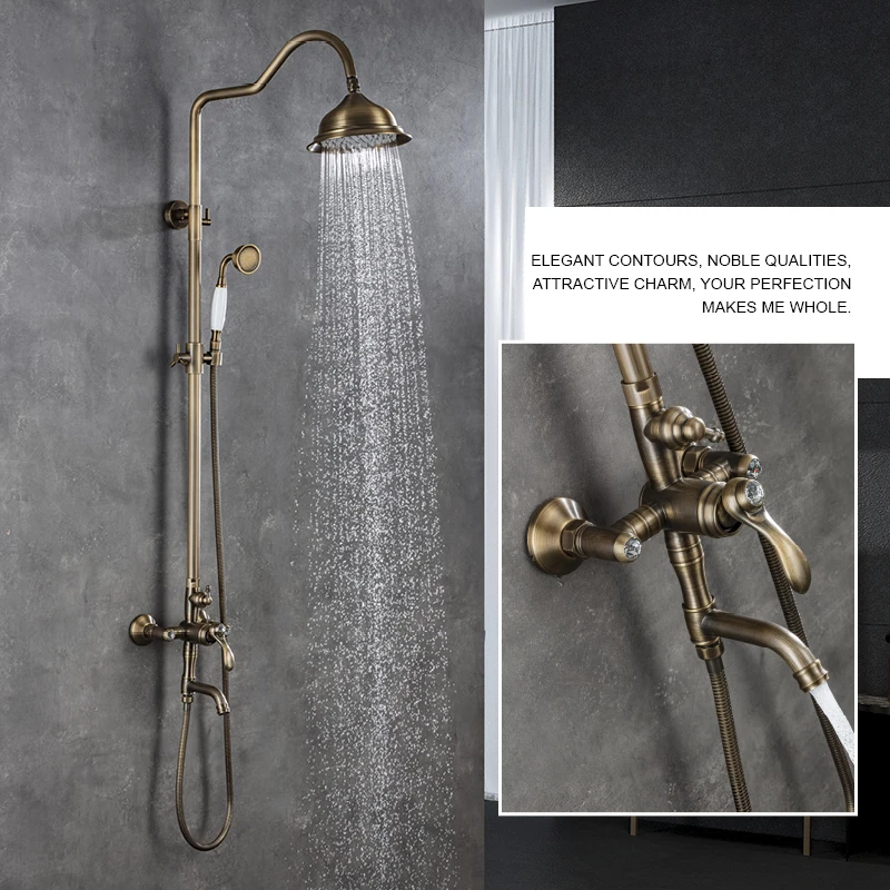 Wall Mounted Bathtub Faucet Set Bathroom Rainfall Shower System with Handheld Shower 3 Function Tub Shower Faucet Set Antique
Wall Mounted Bathtub Faucet Set Bathroom Rainfall Shower System with Handheld Shower 3 Function Tub Shower Faucet Set Antique
