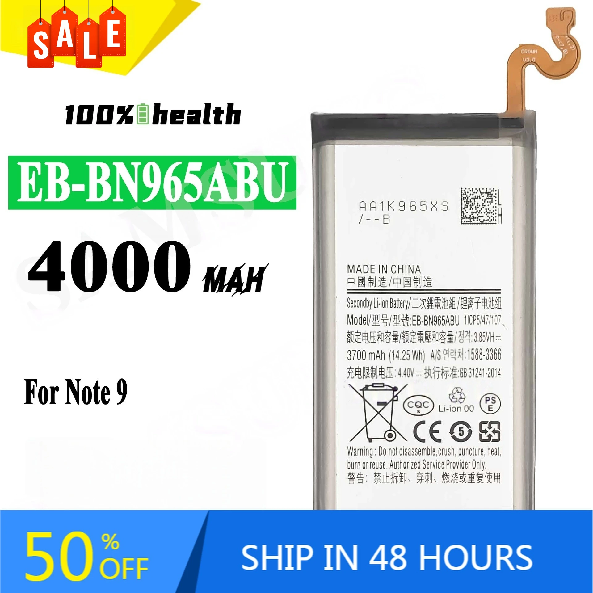 EB-BN965ABU 4000mah Mobile Phone Battery for Samsung Note9 Large-capacity Rechargeable Battery
EB-BN965ABU 4000mah Mobile Phone Battery for Samsung Note9 Large-capacity Rechargeable Battery