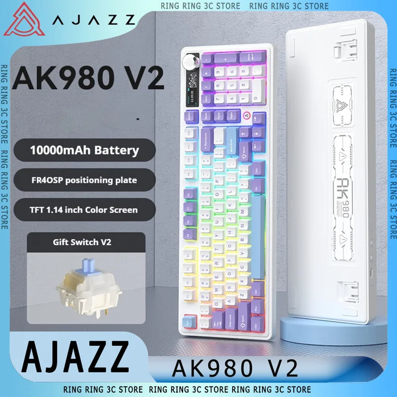 AJAZZ AK980 V2 Wireless Bluetooth Keyboard Gasket RGB Three Mode Mechanical Game Keyboard 1.14-Inch TFT Color Screen 10000mAh
AJAZZ AK980 V2 Wireless Bluetooth Keyboard Gasket RGB Three Mode Mechanical Game Keyboard 1.14-Inch TFT Color Screen 10000mAh