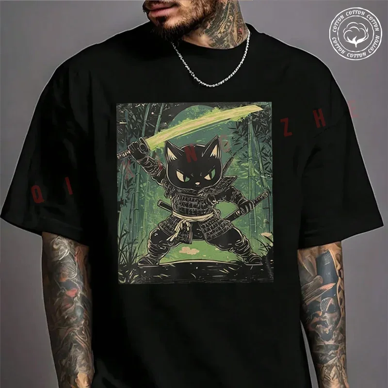 Vintage Japanese Samurai Cat Tattoo Ninja Black Cat Samurai Moto Men's T-shirt Cotton Casual Summer Short Sleeve Tops
Vintage Japanese Samurai Cat Tattoo Ninja Black Cat Samurai Moto Men's T-shirt Cotton Casual Summer Short Sleeve Tops