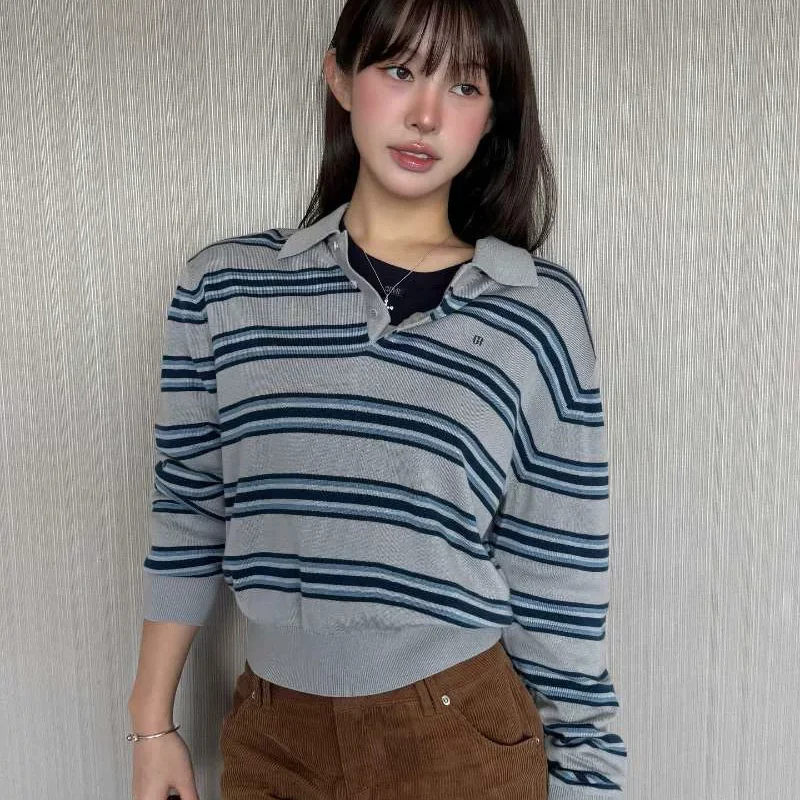 Striped Knitted Long Sve ort Loose Fit Collared Sweater Top Polyester Wool Acrylic Fiber Commute Sle
Striped Knitted Long Sve ort Loose Fit Collared Sweater Top Polyester Wool Acrylic Fiber Commute Sle