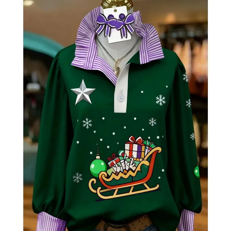 Women's striped personalized fashion shirt, multi-color striped collar, Deep green and purple jump color combination
Women's striped personalized fashion shirt, multi-color striped collar, Deep green and purple jump color combination