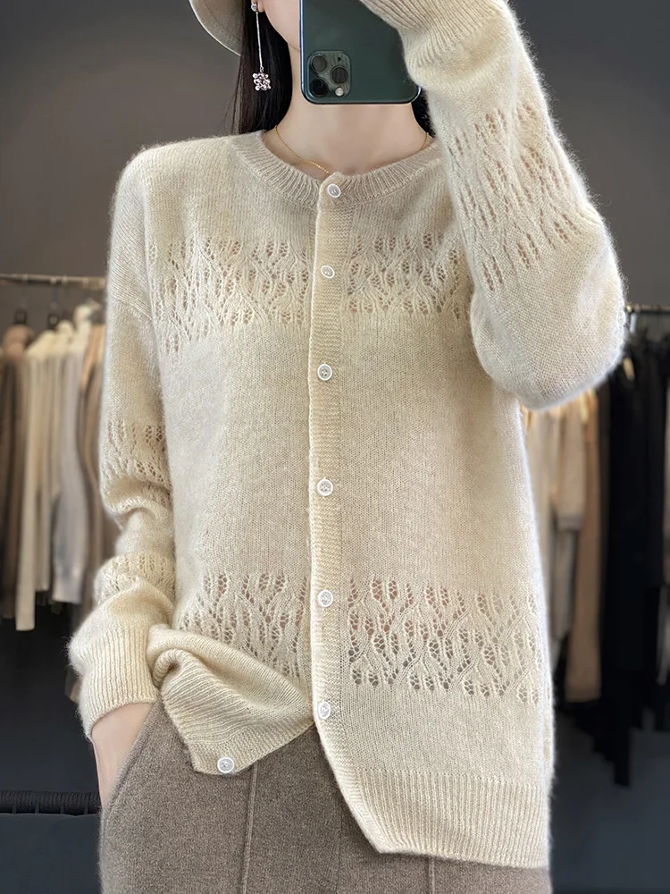 High Quality Women's 100% Merino Wool Sweater Spring Autumn Knitted Cardigan Hollow Out Lady Clothes New Tops Long Sleeve Jersey
High Quality Women's 100% Merino Wool Sweater Spring Autumn Knitted Cardigan Hollow Out Lady Clothes New Tops Long Sleeve Jersey