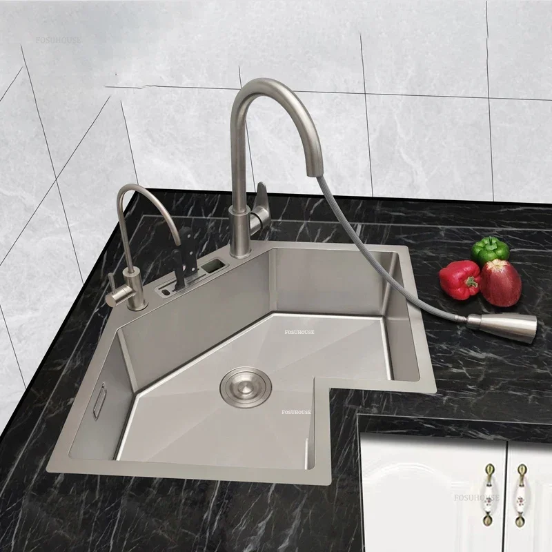 Large Single Sink Kitchen Accessories Nordic Small Apartment Special Washing Sink L-shaped Stainless Steel Corner Kitchen Sinks
Large Single Sink Kitchen Accessories Nordic Small Apartment Special Washing Sink L-shaped Stainless Steel Corner Kitchen Sinks