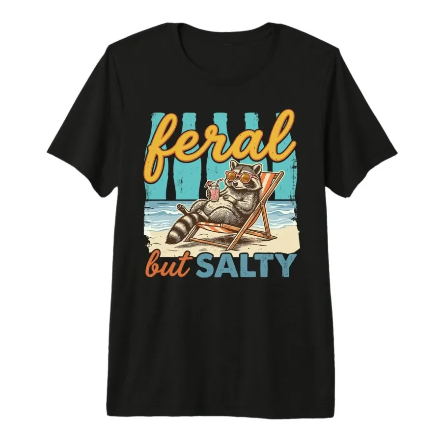Feral But Salty Funny Raccoon Beach Summer Feral and Salty T-shirt For Men Women 100% Cotton T Shirts Short Sleeve Tops 0424-1
Feral But Salty Funny Raccoon Beach Summer Feral and Salty T-shirt For Men Women 100% Cotton T Shirts Short Sleeve Tops 0424-1